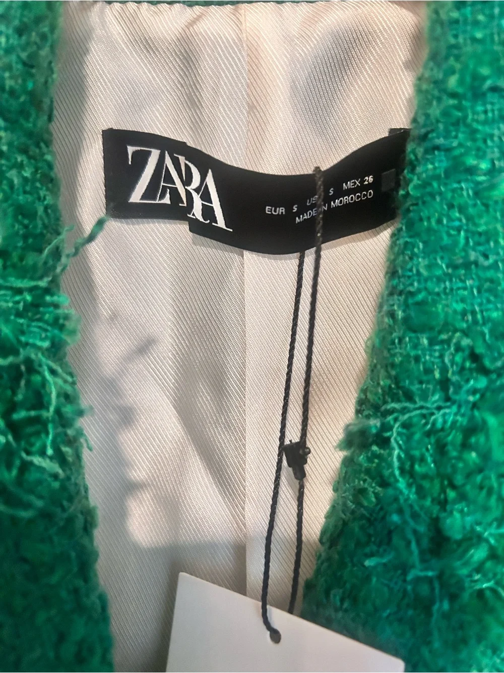 NWT Zara Gold Button Emerald Green Tweed Cropped Blazer Size:SMALL - Picture 8 of 10